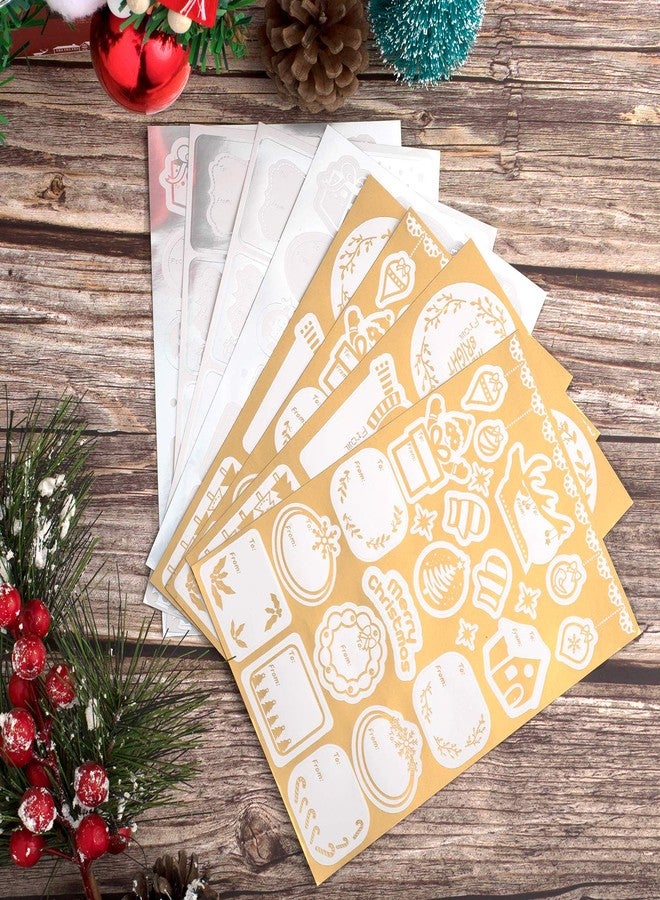 Whaline Christmas Gold Silver Foil Gift Tags Xmas Self Adhesive Name Tag Stickers Foil Assorted Pattern Presents Labels for Gift Boxes Wrapping Paper Xmas Party Holiday Decor, 100Pcs 8 Sheets - Image 4